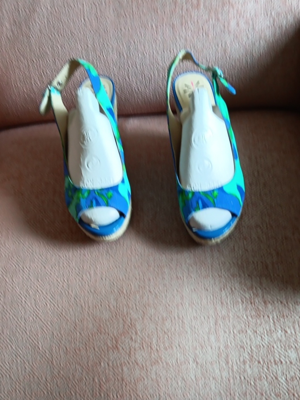 Blue Floral Slingback Wedge Sandals